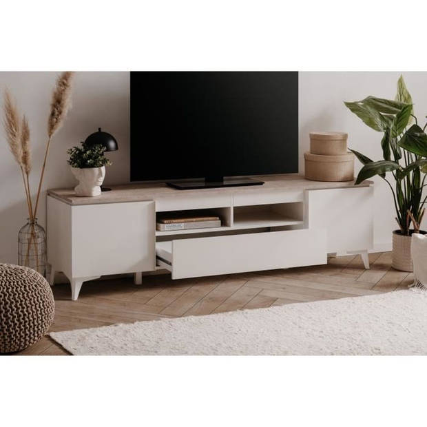 Bertrix 56A TV-meubel - Travertijn/wit decor - Spaanplaat - 177 x 51,5 x 40 cm