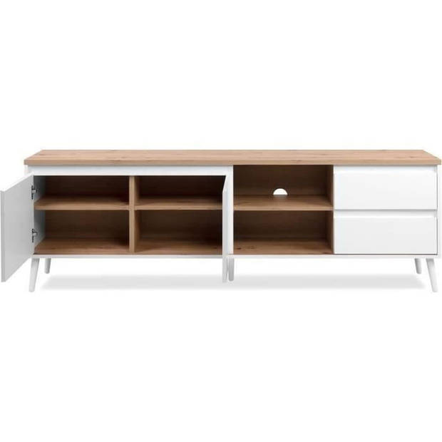 Linz 56A TV-meubel - Wit decor / ambachtelijk eiken - Spaanplaat - 186 x 59 x 36 cm