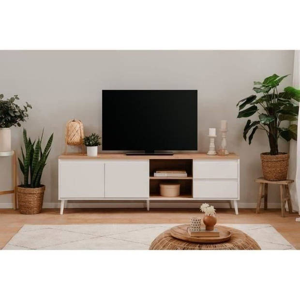 Linz 56A TV-meubel - Wit decor / ambachtelijk eiken - Spaanplaat - 186 x 59 x 36 cm