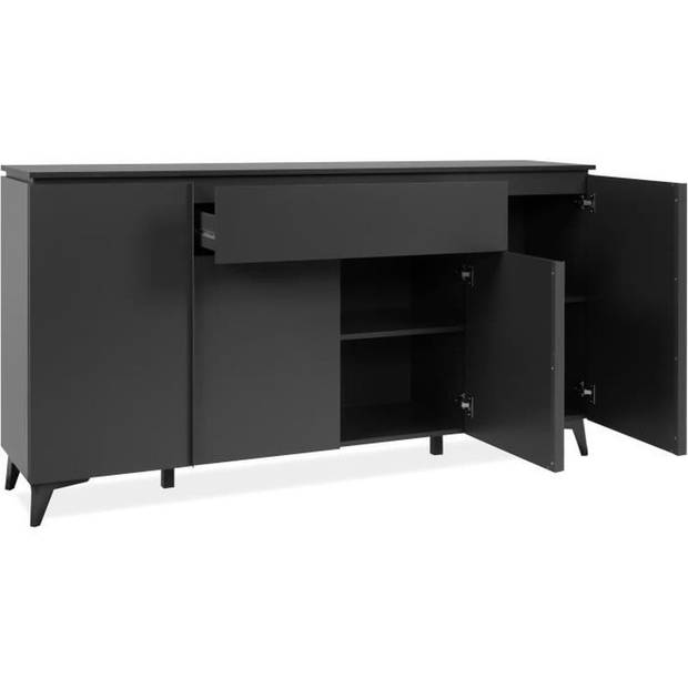 Bertrix 51A dressoir - Leisteen/antraciet decor - 4 deuren en planken - 1 centrale lade