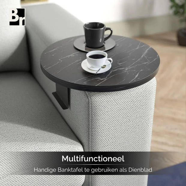 Brück - Banktafel met Gefineerd Houten Blad - Breedte Gepoedercoat Onderstel Instelbaar - Armleuning Dienblad Zwart