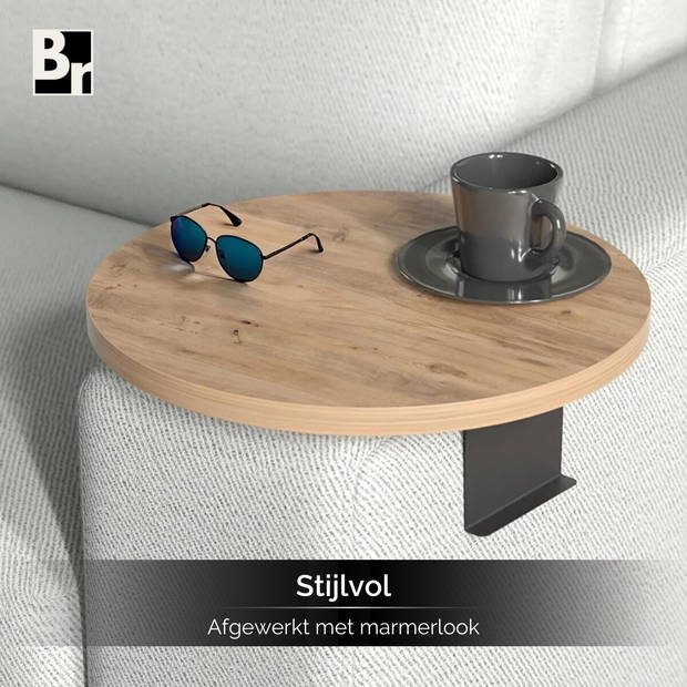 Brück - Banktafel met Gefineerd Houten Blad - Breedte Gepoedercoat Onderstel Instelbaar - Armleuning Dienblad Hout