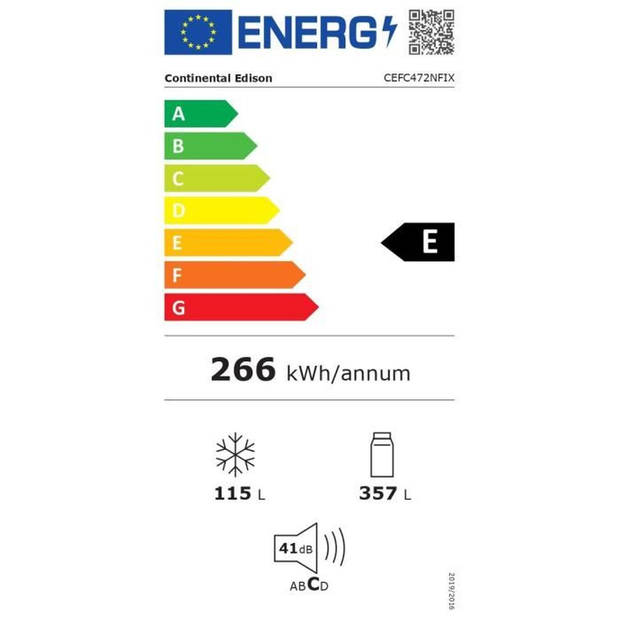 Diepvrieskoelkast 472L - Total No Frost - digitaal display op de deur - 41 dB - L70 cmxH186cm - RVS