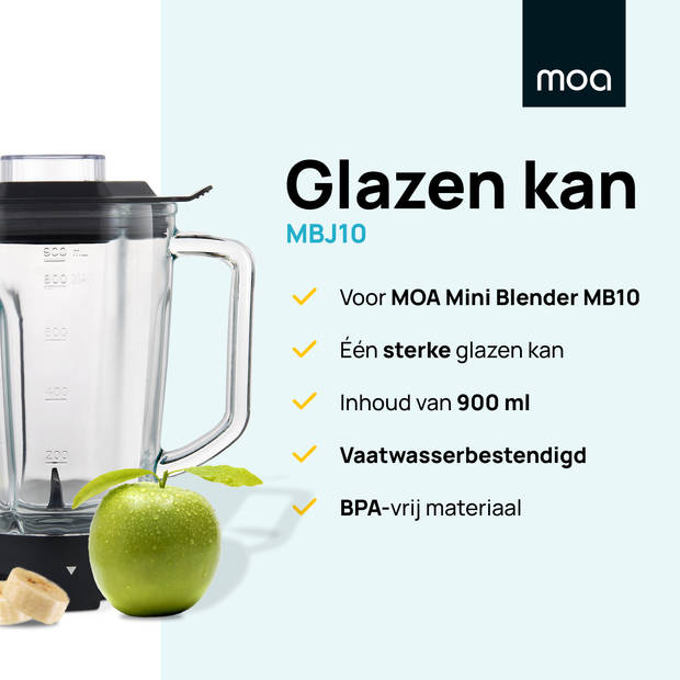 MOA Extra Glazen Kan voor Blender - Sterke blenderkan - Geschikt voor de Mini Blender MB10 - 900ml - MBJ10