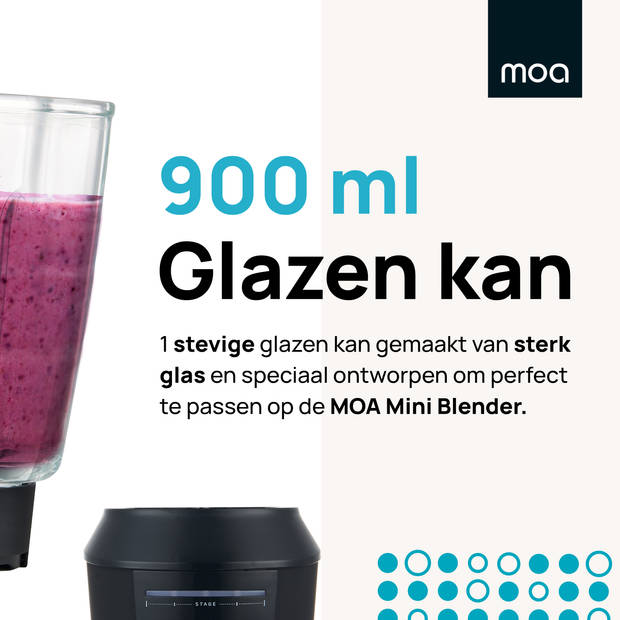MOA Extra Glazen Kan voor Blender - Sterke blenderkan - Geschikt voor de Mini Blender MB10 - 900ml - MBJ10