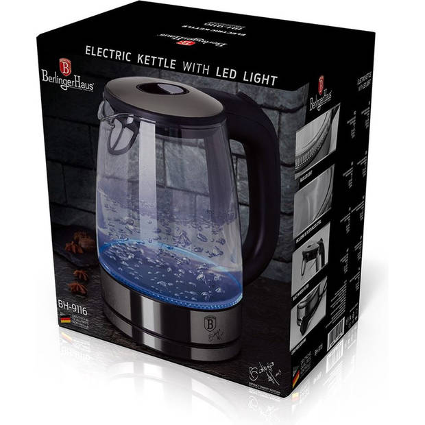 Berlinger Haus 9116 - Glazen waterkoker met Led verlichting - Grey Carbon