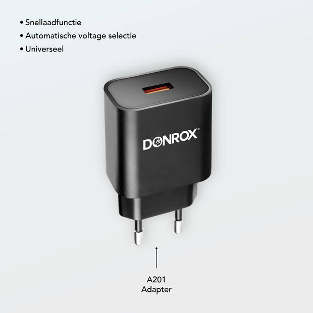 1 x Donrox Charge A201 - USB Adapter Universeel - Slimme Universele Oplader USB - Quick Charge 3.0 Technologie - 18 Watt