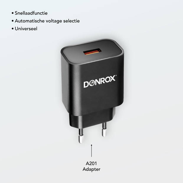 3 x Donrox Charge A201 - USB Adapter Universeel - Slimme Universele Oplader USB - Quick Charge 3.0 Technologie - 18 Watt