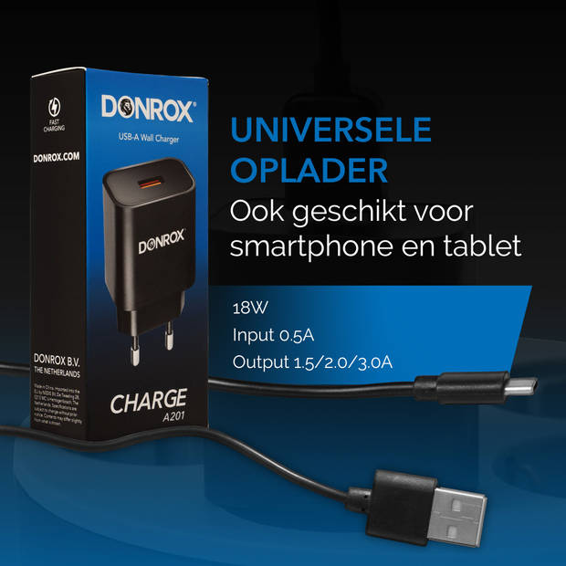 1 x Donrox Charge A201 - USB Adapter Universeel - Slimme Universele Oplader USB - Quick Charge 3.0 Technologie - 18 Watt