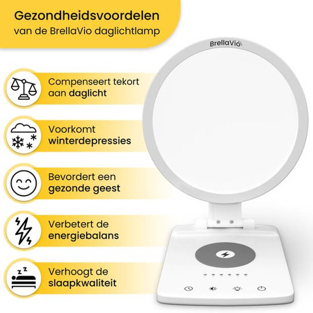 BrellaVio Daglichtlamp - Draadloze Oplaadfunctie - 10.000 LUX - Winterdepressie Lichttherapielamp - LED Lichttherapie