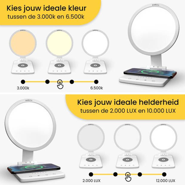 BrellaVio Daglichtlamp - Draadloze Oplaadfunctie - 10.000 LUX - Winterdepressie Lichttherapielamp - LED Lichttherapie