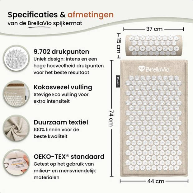 BrellaVio Eco Spijkermat Set met Spijkerkussen - ECO - 74x44 cm - Acupressuur Mat - Spijkerbed - Shakti Mat