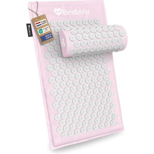 BrellaVio Spijkermat Set met Spijkerkussen - Pastel Roze - 74x44 cm - Acupressuur Mat - Spijkerbed - Shakti Mat