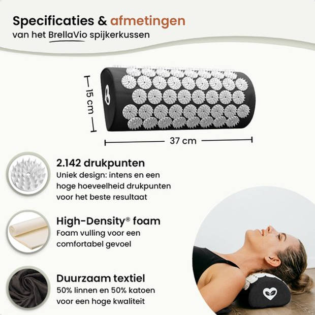 BrellaVio Spijkerkussen - Zwart - 37x15 cm - Acupressuur Kussen - Acupunctuur Shakti Massage - Let op: zonder Spijkermat