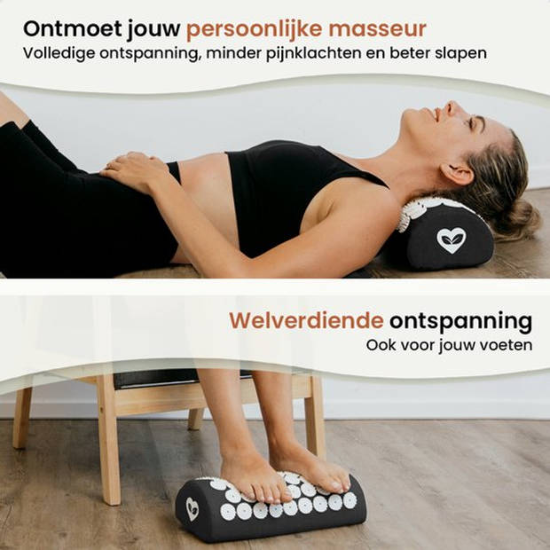 BrellaVio Spijkerkussen - Zwart - 37x15 cm - Acupressuur Kussen - Acupunctuur Shakti Massage - Let op: zonder Spijkermat