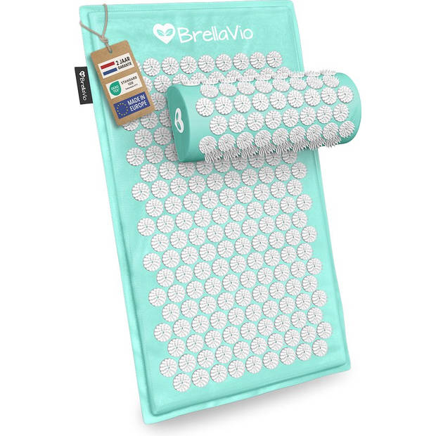 BrellaVio Spijkermat Set met Spijkerkussen - Pastel Turquoise - 74x44 cm - Acupressuur Mat - Spijkerbed - Shakti Mat