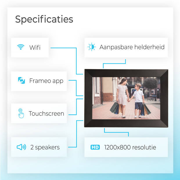 Qumax Digitale Fotolijst met Frameo app - Wifi Fotolijst horizontaal en verticaal - 10 inch Digitale Fotokader - Zwart