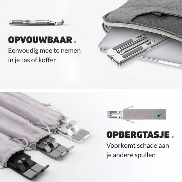 LURK® Laptop Standaard - Aluminium Laptop Verhoger - Verstelbaar en Opvouwbaar - Ergonomisch - 6 Instelhoeken - Silver