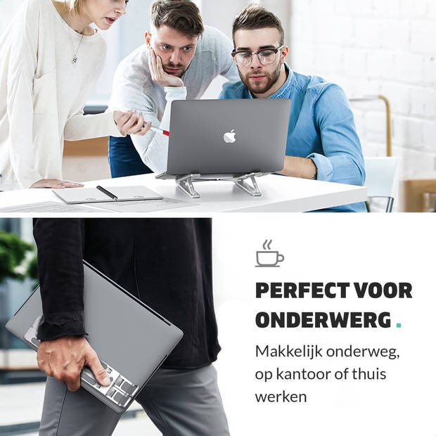 LURK® Laptop Standaard - Aluminium Laptop Verhoger - Verstelbaar en Opvouwbaar - Ergonomisch - 6 Instelhoeken - Silver