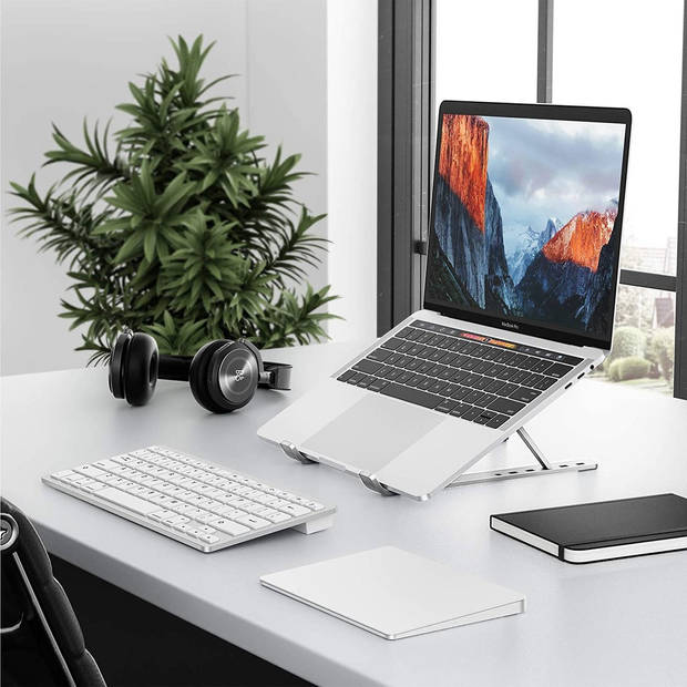 LURK® Laptop Standaard - Aluminium Laptop Verhoger - Verstelbaar en Opvouwbaar - Ergonomisch - 6 Instelhoeken - Silver