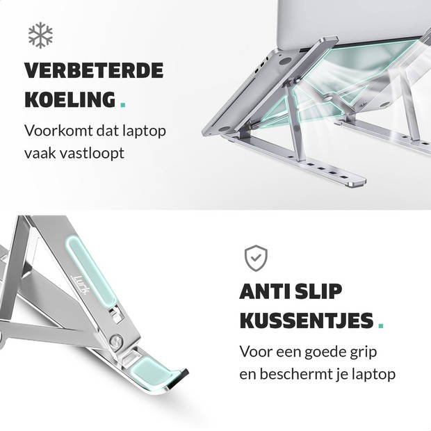 LURK® Laptop Standaard - Aluminium Laptop Verhoger - Verstelbaar en Opvouwbaar - Ergonomisch - 6 Instelhoeken - Silver