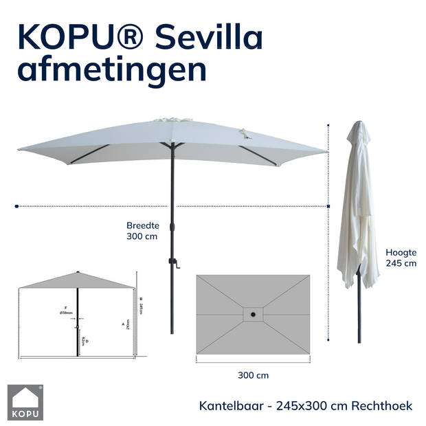 Kopu® Sevilla Parasol Rechthoek 200x300 cm met Hoes en voet - Creme