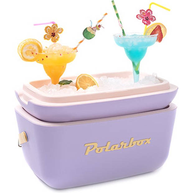 Polarbox retro koelbox paars met gele band - 12 liter - Duurzaam geproduceerde trendy koelbox