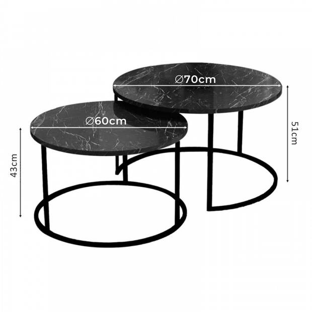 Brück - Set van 2 Ronde Salontafels - Salontafel Rond - Zwart