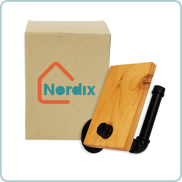 Nordix Wc Rolhouder met Plankje Hout Industrieel Toiletrolhouders Zwart Metaal