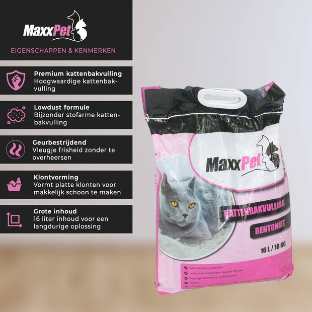 MaxxPet Kattenbakvulling - Babypoeder - Lowdust Klontvormend grove korrel - 16 Liter