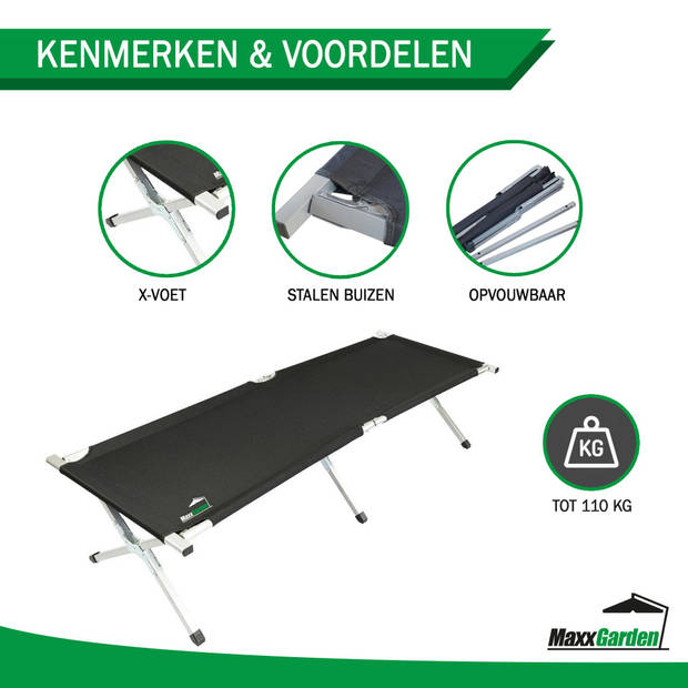 MaxxGarden Kampeerbed - stretcher - veldbed - opvouwbaar met draagtas - 190x64x43 cm