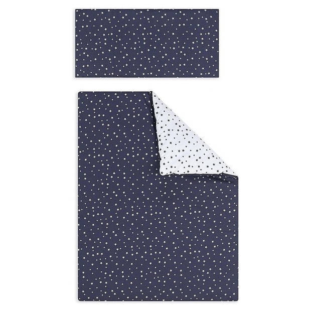 Interbaby Wieg Junior 90 x 72 cm Hout/katoen Wit/navy 4-delig