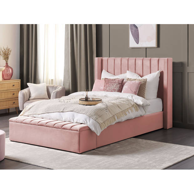 Beliani NOYERS - Tweepersoonsbed-Roze-Fluweel