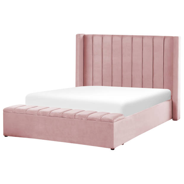 Beliani NOYERS - Tweepersoonsbed-Roze-Fluweel