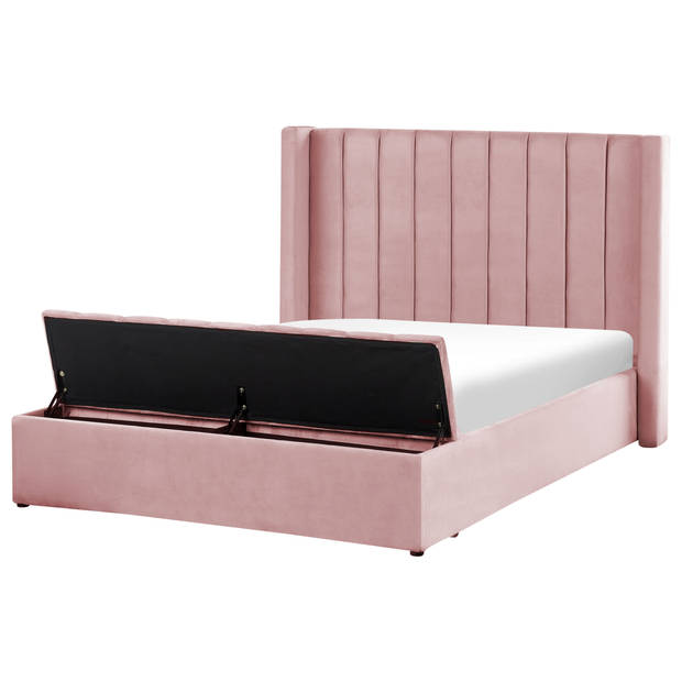 Beliani NOYERS - Tweepersoonsbed-Roze-Fluweel