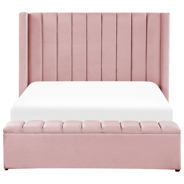 Beliani NOYERS - Tweepersoonsbed-Roze-Fluweel