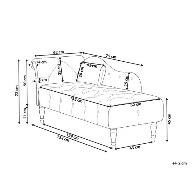 Beliani IVRY - Chaise longue-Grijs-Fluweel