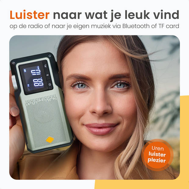 Goliving Noodradio - 17 x 9 x 4 cm - Draagbare Radio – Powerbank Zaklamp Oplaadbaar - Digitale Wekker - Bluetooth