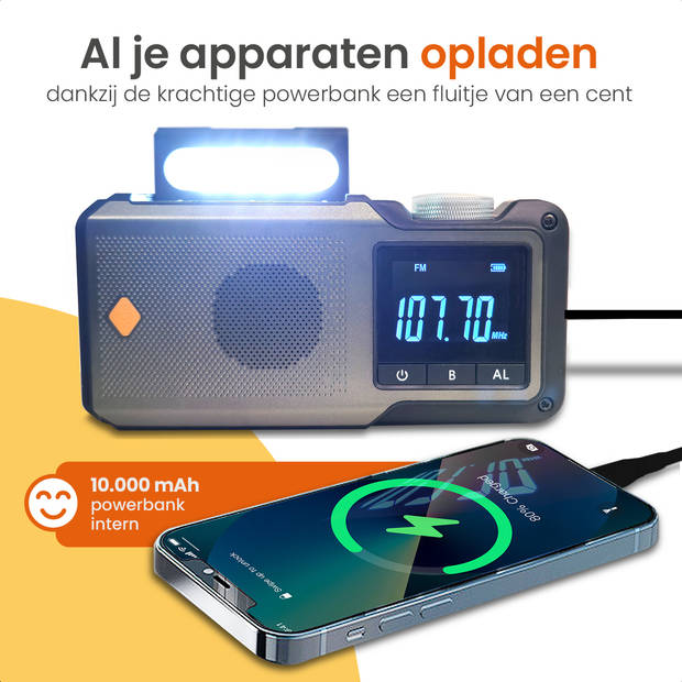 Goliving Noodradio - 17 x 9 x 4 cm - Draagbare Radio – Powerbank Zaklamp Oplaadbaar - Digitale Wekker - Bluetooth