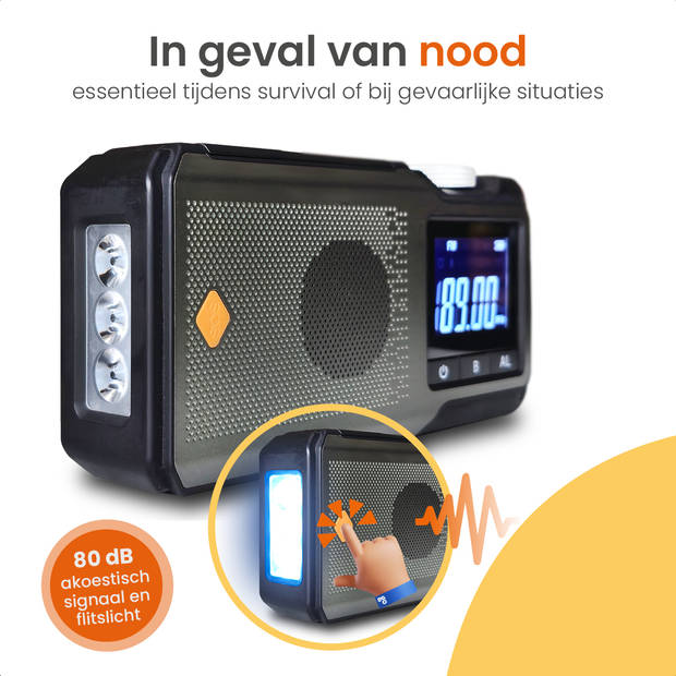 Goliving Noodradio - 17 x 9 x 4 cm - Draagbare Radio – Powerbank Zaklamp Oplaadbaar - Digitale Wekker - Bluetooth