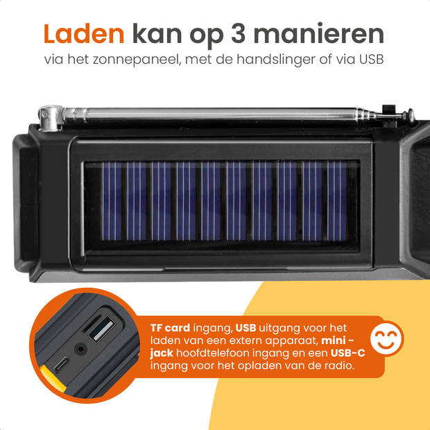 Goliving Noodradio - 17 x 9 x 4 cm - Draagbare Radio – Powerbank Zaklamp Oplaadbaar - Digitale Wekker - Bluetooth