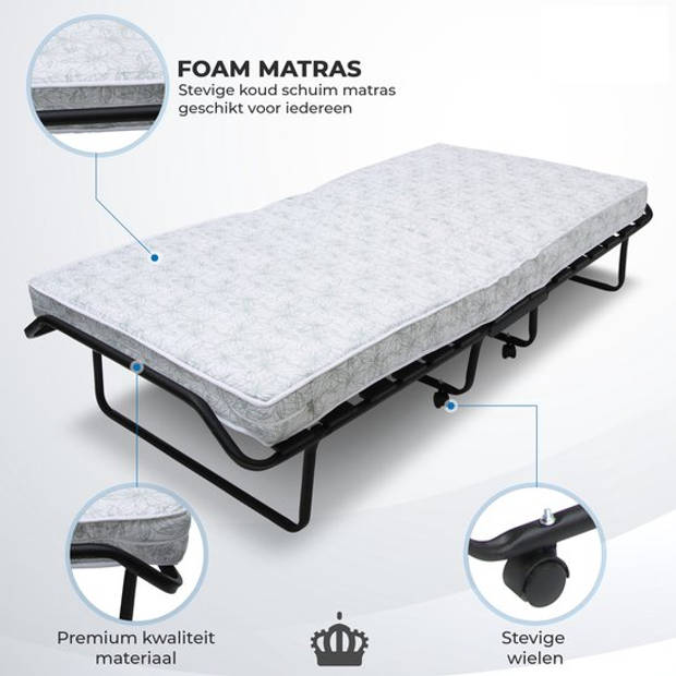 Troonz® Vouwbed Morena Royal 90 x 200 cm Logeerbed inclusief Hoofdkussen en Dekbed