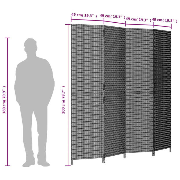 vidaXL Kamerscherm 4 panelen poly rattan bruin