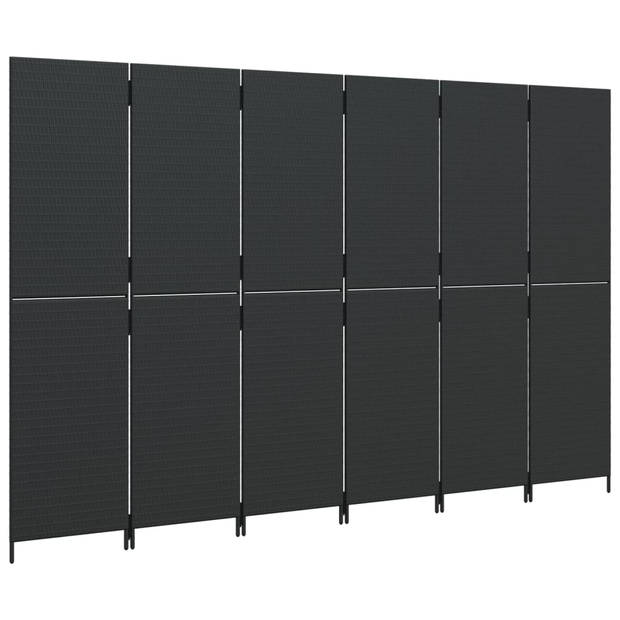 vidaXL Kamerscherm 6 panelen poly rattan zwart