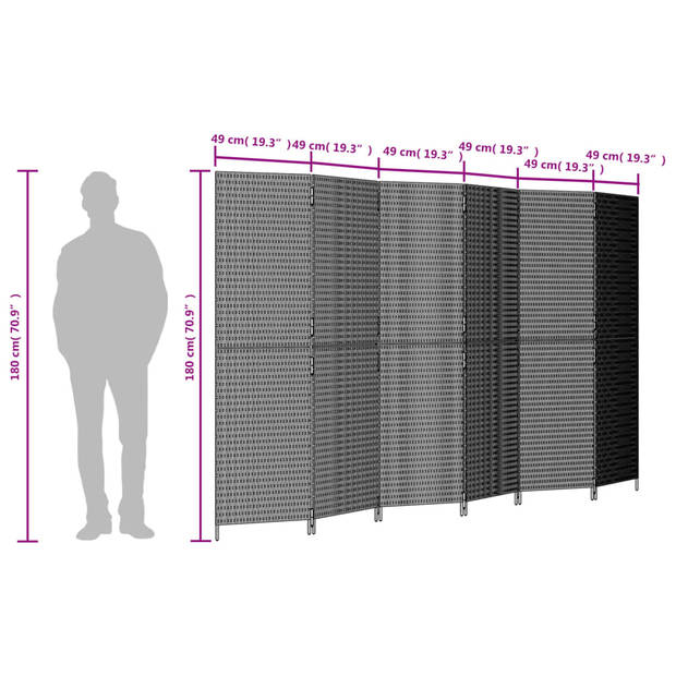 vidaXL Kamerscherm 6 panelen poly rattan zwart