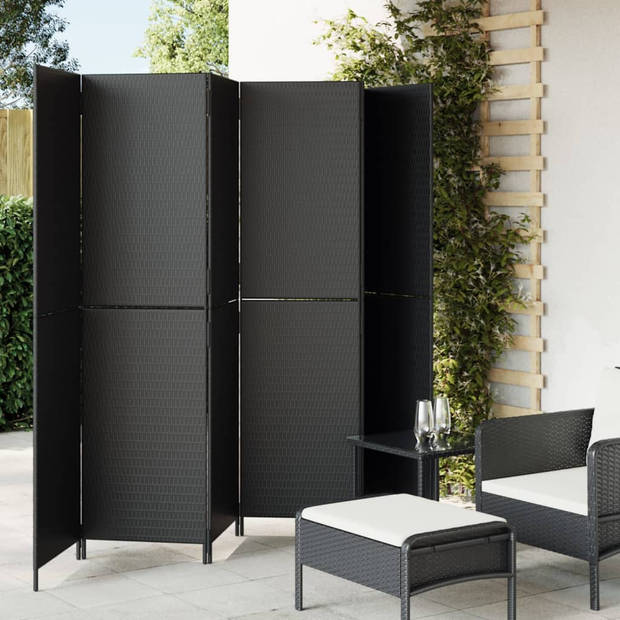 vidaXL Kamerscherm 6 panelen poly rattan zwart