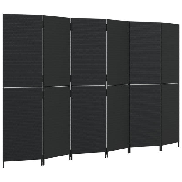 vidaXL Kamerscherm 6 panelen poly rattan zwart