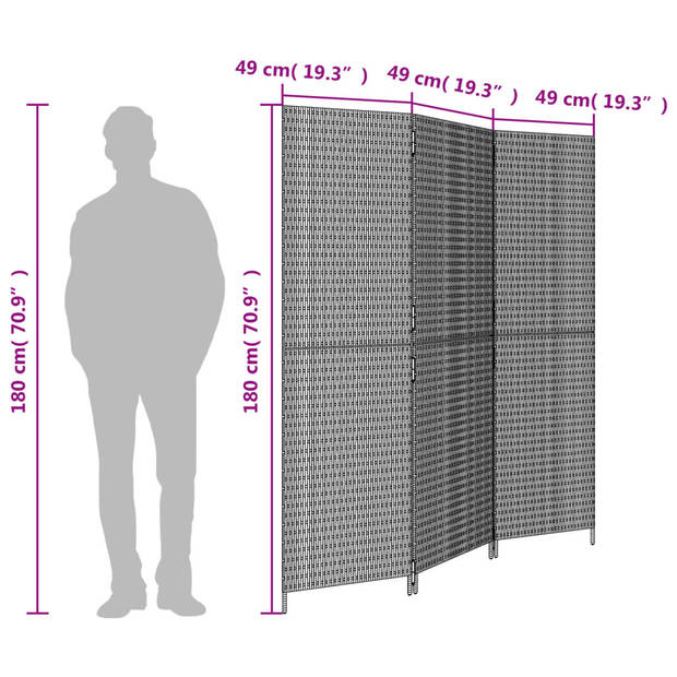 vidaXL Kamerscherm 3 panelen poly rattan bruin