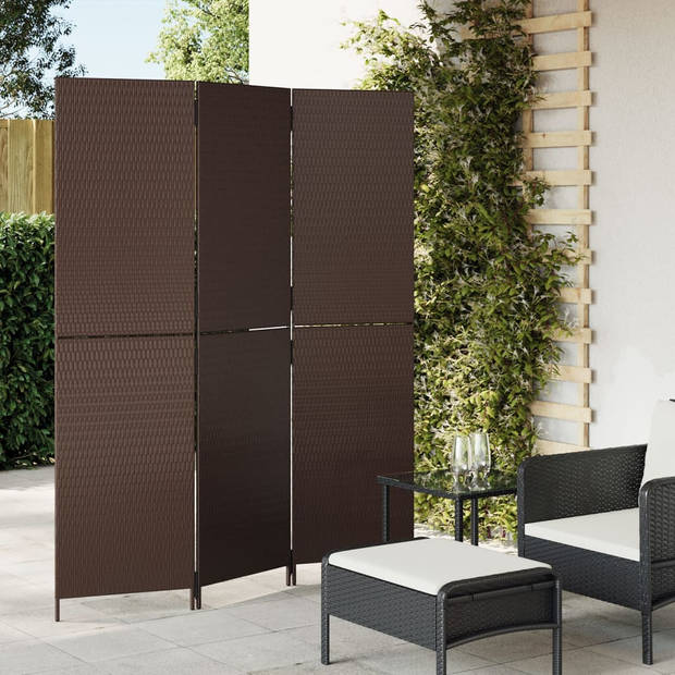 vidaXL Kamerscherm 3 panelen poly rattan bruin