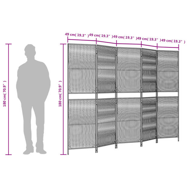 vidaXL Kamerscherm 5 panelen poly rattan bruin